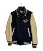 DUFFERダファー）の古着「レザースリーブスタジャン」｜アイボリー×ネイビー