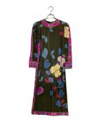 LEONARDレオナール）の古着「パワーショルダーボタニカル柄シルクワンピース」｜グリーン