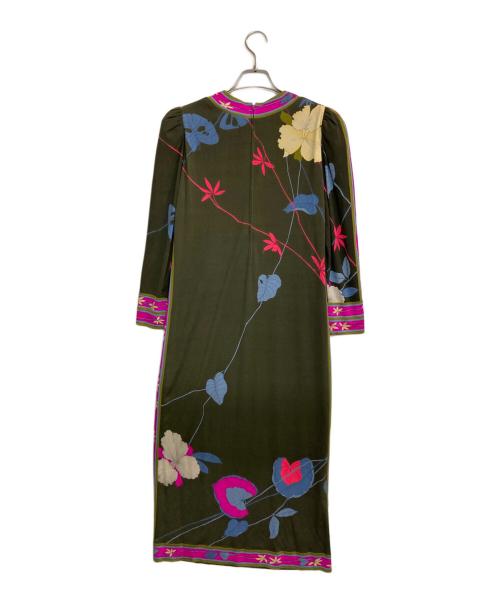 LEONARD（レオナール）LEONARD (レオナール) パワーショルダーボタニカル柄シルクワンピース グリーン サイズ:-の古着・服飾アイテム