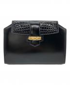GUCCIグッチ）の古着「クロコ型押しフラップクラッチバッグ」｜ブラック