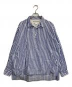 WHITE MOUNTAINEERINGホワイトマウンテ二アニング）の古着「STRIPE PULLOVER SHIRT / ハーフボタンストライププルオーバーシャツ」｜ネイビー×ホワイト