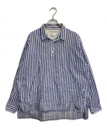 WHITE MOUNTAINEERING（ホワイトマウンテ二アニング）の古着「STRIPE PULLOVER SHIRT / ハーフボタンストライププルオーバーシャツ」｜ネイビー×ホワイト