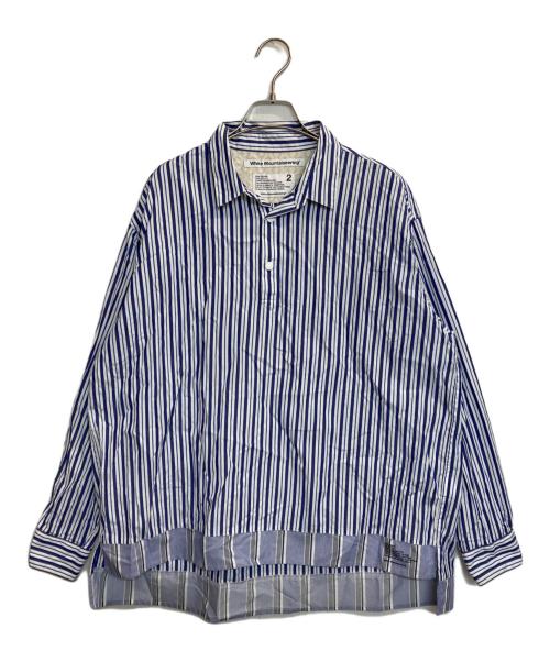 WHITE MOUNTAINEERING（ホワイトマウンテ二アニング）WHITE MOUNTAINEERING (ホワイトマウンテ二アニング) STRIPE PULLOVER SHIRT / ハーフボタンストライププルオーバーシャツ ネイビー×ホワイト サイズ:2の古着・服飾アイテム