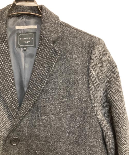 BEAMS Lights（ビームスライト）BEAMS Lights (ビームスライト) Harris Tweed (ハリスツイード) ヘリンボーンチェスターコート グレー×ブラック サイズ:XLの古着・服飾アイテム
