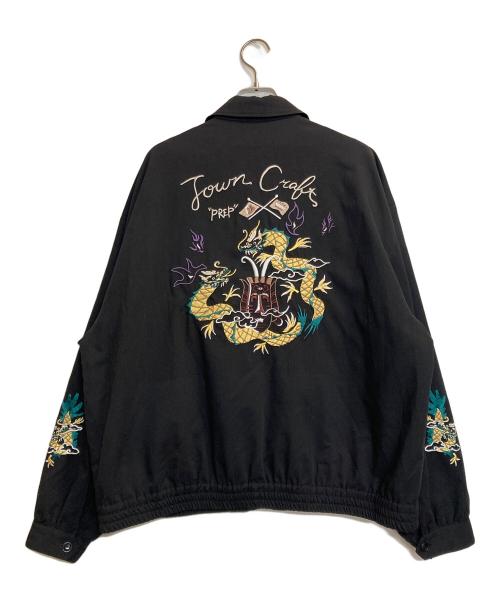 TOWN CRAFT（タウンクラフト）TOWN CRAFT (タウンクラフト) MACHIMINGEI SOUVENIR JACKET / 刺繍ジップブルゾン ブラック サイズ:Lの古着・服飾アイテム