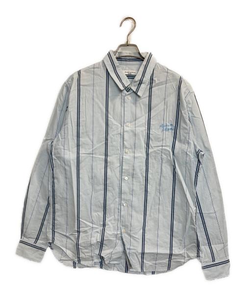 maison kitsune（メゾンキツネ）maison kitsune (メゾンキツネ) RELAXED SHIRT / リラックスストライプシャツ ブルー サイズ:Lの古着・服飾アイテム