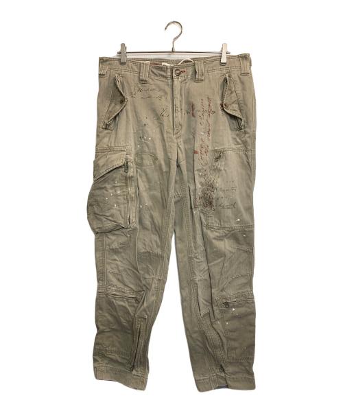 POLO RALPH LAUREN（ポロ・ラルフローレン）POLO RALPH LAUREN (ポロ・ラルフローレン) ペイント加工ヘリンボーンカーゴパンツ カーキ サイズ:35/32の古着・服飾アイテム