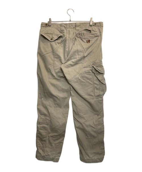 POLO RALPH LAUREN（ポロ・ラルフローレン）POLO RALPH LAUREN (ポロ・ラルフローレン) ペイント加工ヘリンボーンカーゴパンツ カーキ サイズ:35/32の古着・服飾アイテム