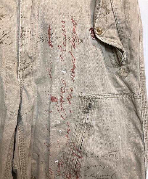 POLO RALPH LAUREN（ポロ・ラルフローレン）POLO RALPH LAUREN (ポロ・ラルフローレン) ペイント加工ヘリンボーンカーゴパンツ カーキ サイズ:35/32の古着・服飾アイテム