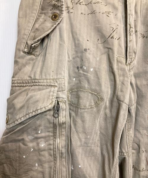 POLO RALPH LAUREN（ポロ・ラルフローレン）POLO RALPH LAUREN (ポロ・ラルフローレン) ペイント加工ヘリンボーンカーゴパンツ カーキ サイズ:35/32の古着・服飾アイテム