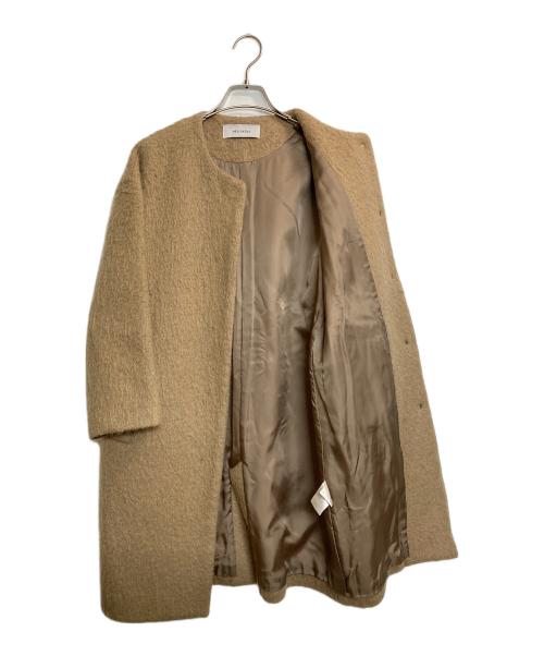 heliopole（エリオポール）heliopole (エリオポール) モヘアシャギーノーカラーコート ブラウン サイズ:38の古着・服飾アイテム