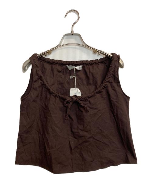 MIU MIU（ミュウミュウ）MIU MIU (ミュウミュウ) リボンノースリーブカットソー ブラウン サイズ:40の古着・服飾アイテム