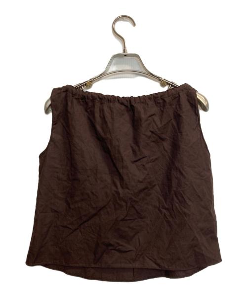 MIU MIU（ミュウミュウ）MIU MIU (ミュウミュウ) リボンノースリーブカットソー ブラウン サイズ:40の古着・服飾アイテム