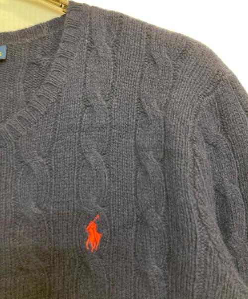 POLO RALPH LAUREN（ポロ・ラルフローレン）POLO RALPH LAUREN (ポロ・ラルフローレン) カシミヤブレンドワンポイントニット ネイビー サイズ:Mの古着・服飾アイテム