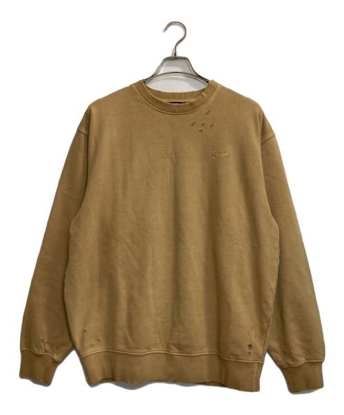 DIESEL（ディーゼル）DIESEL (ディーゼル) S-NEW-GINN-BRU / ワンポイント刺繍ダメージクルーネックスウェット カーキ サイズ:Ｌの古着・服飾アイテム