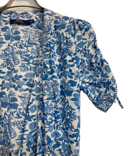 POLO RALPH LAUREN（ポロ・ラルフローレン）POLO RALPH LAUREN (ポロ・ラルフローレン) カシュクールフラワープリントワンピース ブルー×ホワイト サイズ:2の古着・服飾アイテム
