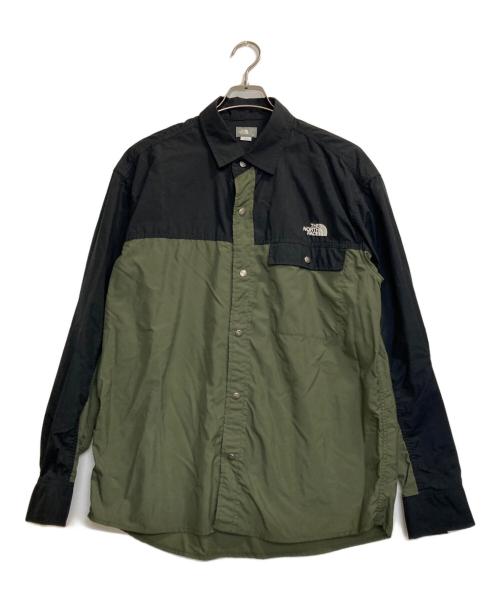THE NORTH FACE（ザ ノース フェイス）THE NORTH FACE (ザ ノース フェイス) L/S Nuptse Shirt/ロングスリーブヌプシシャツ ブラック×グリーン サイズ:ＸＬの古着・服飾アイテム