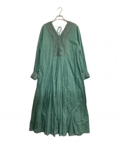 ne Quittez pas コットン100% ワンピース グリーン　1262 中古・古着通販】ne quittez pas (ヌキテパ) レース刺繍フレア