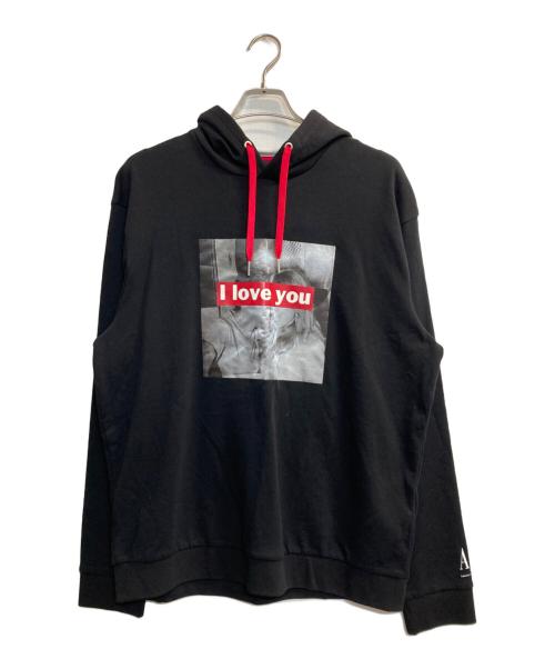 ARMANI EXCHANGE（アルマーニ エクスチェンジ）ARMANI EXCHANGE (アルマーニ エクスチェンジ) フォト＆メッセージデザイン スウェットパーカ ブラック サイズ:Lの古着・服飾アイテム