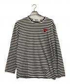 PLAY COMME des GARCONSプレイコムデギャルソン）の古着「ハートワッペンボーダーカットソー」｜ブラック×ホワイト