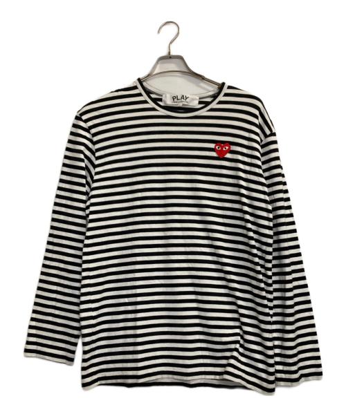 PLAY COMME des GARCONS（プレイコムデギャルソン）PLAY COMME des GARCONS (プレイコムデギャルソン) ハートワッペンボーダーカットソー ブラック×ホワイト サイズ:ＬＬの古着・服飾アイテム