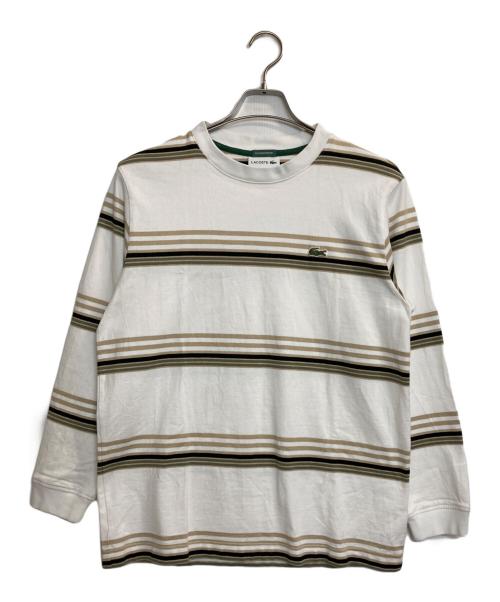LACOSTE（ラコステ）LACOSTE (ラコステ) ワンポイントボーダーカットソー ホワイト×ベージュ サイズ:ＸＳの古着・服飾アイテム