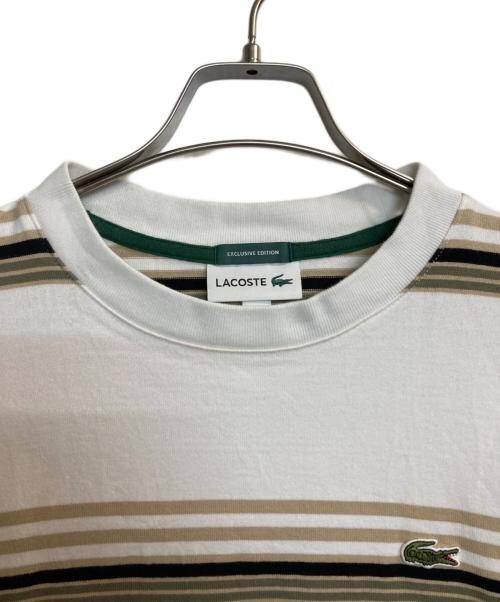 LACOSTE（ラコステ）LACOSTE (ラコステ) ワンポイントボーダーカットソー ホワイト×ベージュ サイズ:ＸＳの古着・服飾アイテム