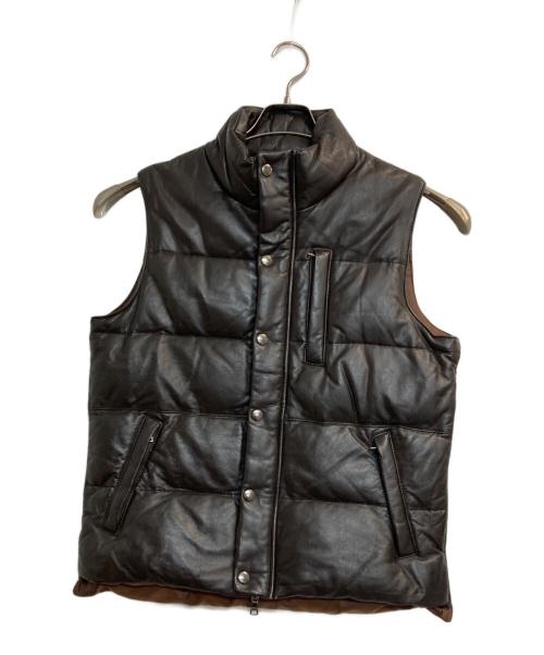 green label relaxing（グリーンレーベルリラクシング）green label relaxing (グリーンレーベルリラクシング) レザーダウンベスト ブラウン サイズ:Mの古着・服飾アイテム