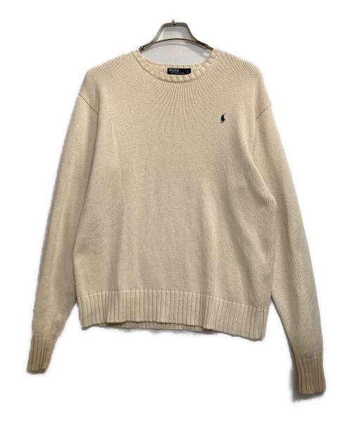 POLO RALPH LAUREN（ポロ・ラルフローレン）POLO RALPH LAUREN (ポロ・ラルフローレン) ワンポイントコットンニット アイボリー サイズ:Ｌの古着・服飾アイテム