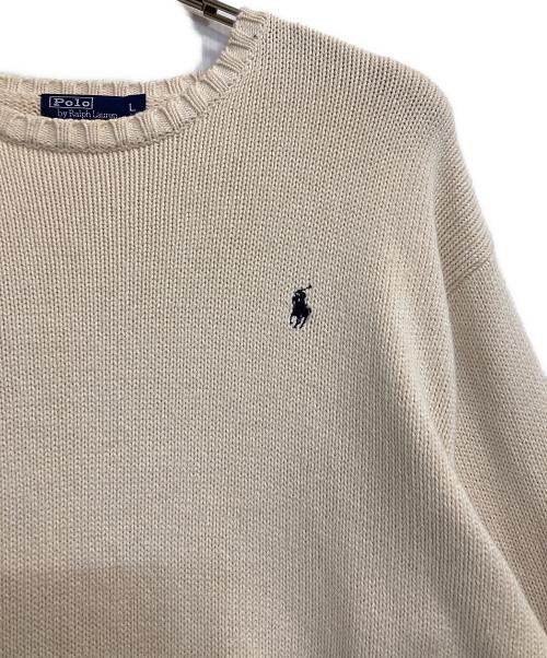 POLO RALPH LAUREN（ポロ・ラルフローレン）POLO RALPH LAUREN (ポロ・ラルフローレン) ワンポイントコットンニット アイボリー サイズ:Ｌの古着・服飾アイテム