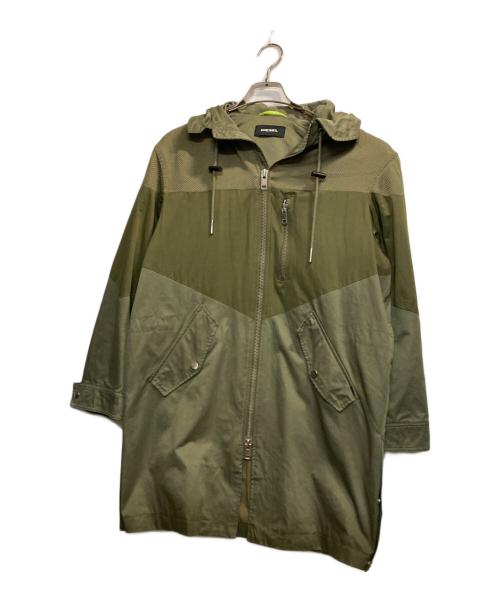DIESEL（ディーゼル）DIESEL (ディーゼル) ナイロン切替フーデッドコート グリーン サイズ:Ｓの古着・服飾アイテム