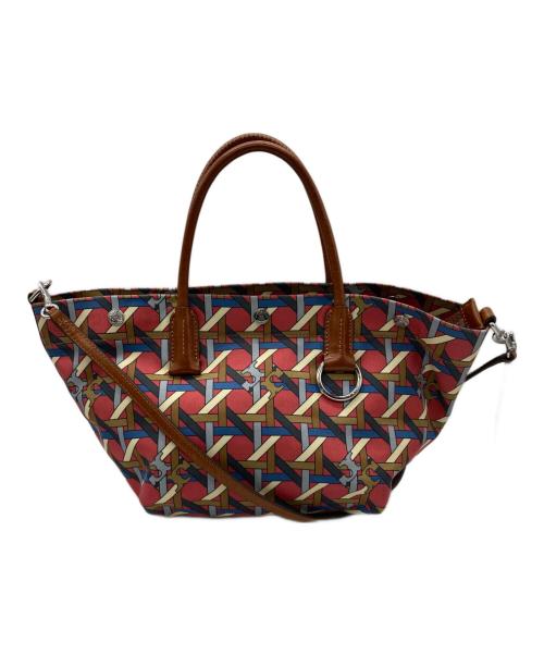 TORY BURCH（トリーバーチ）TORY BURCH (トリーバーチ) Canvas Basketweave Small Tote Bag / 総柄2WAYバッグ レッドの古着・服飾アイテム