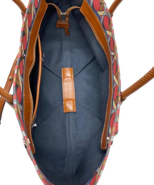 TORY BURCH（トリーバーチ）TORY BURCH (トリーバーチ) Canvas Basketweave Small Tote Bag / 総柄2WAYバッグ レッドの古着・服飾アイテム