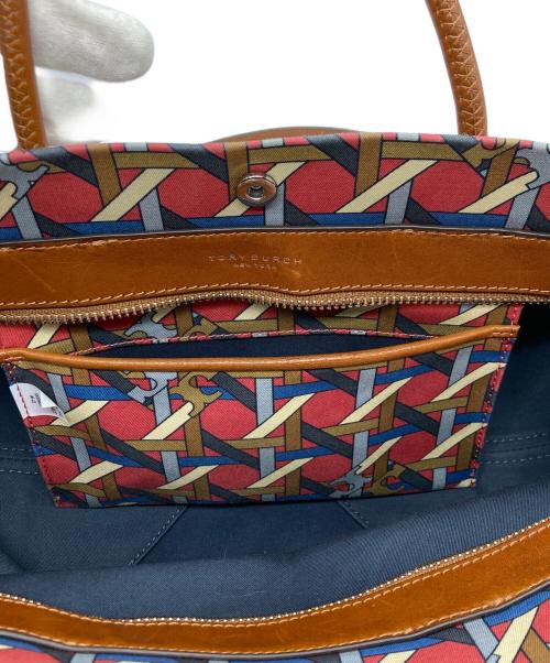 TORY BURCH（トリーバーチ）TORY BURCH (トリーバーチ) Canvas Basketweave Small Tote Bag / 総柄2WAYバッグ レッドの古着・服飾アイテム