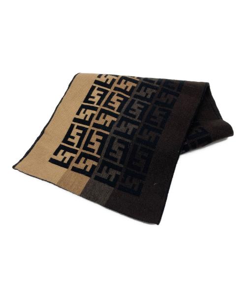 FENDI（フェンディ）FENDI (フェンディ) ズッカ柄グラデーションマフラー ブラック×ベージュの古着・服飾アイテム