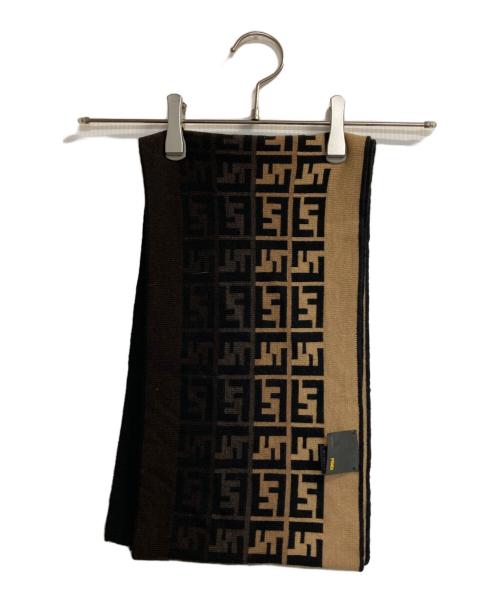 FENDI（フェンディ）FENDI (フェンディ) ズッカ柄グラデーションマフラー ブラック×ベージュの古着・服飾アイテム