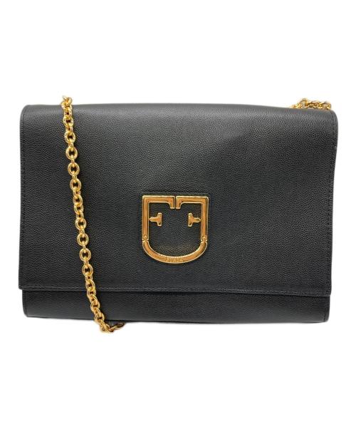 FURLA（フルラ）FURLA (フルラ) チェーンショルダーFロゴフラップバッグ ブラックの古着・服飾アイテム