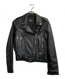 ZARA（ザラ）の古着「ラムレザーダブルライダースジャケット」｜ブラック