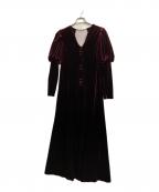 Ameriアメリ）の古着「VELOUR PUFF SLEEVE DRESS」｜ボルドー