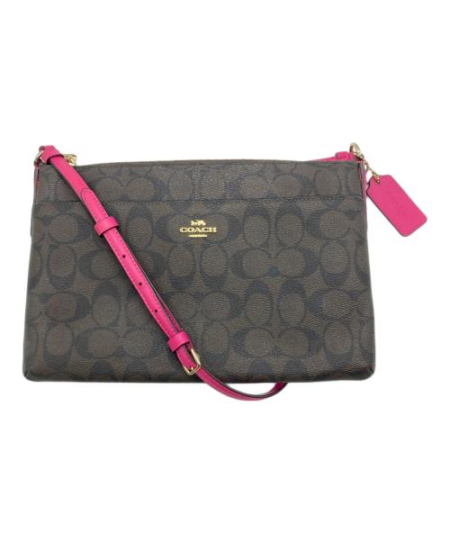 COACH（コーチ）COACH (コーチ) シグネチャーミニショルダーバッグ ピンク×ブラウンの古着・服飾アイテム