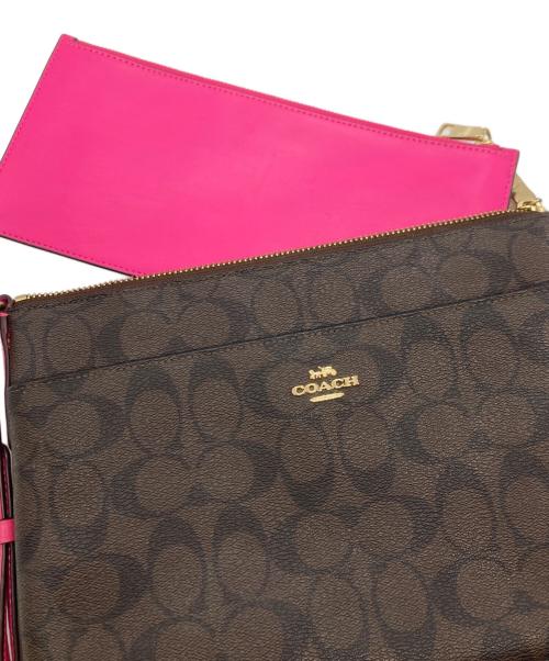 COACH（コーチ）COACH (コーチ) シグネチャーミニショルダーバッグ ピンク×ブラウンの古着・服飾アイテム
