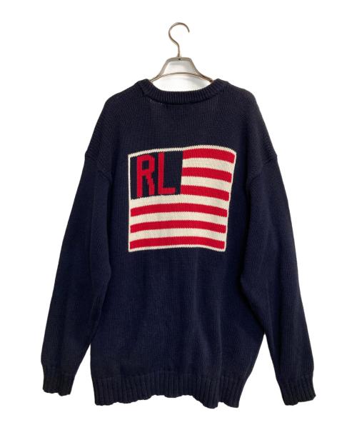 POLO RALPH LAUREN（ポロ・ラルフローレン）POLO RALPH LAUREN (ポロ・ラルフローレン) 星条旗ローゲージニットカーディガン ネイビー サイズ:Lの古着・服飾アイテム
