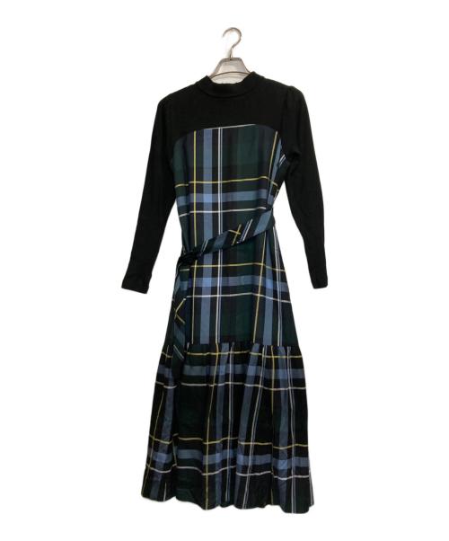 BLUE LABEL CRESTBRIDGE（ブルーレーベルクレストブリッジ）BLUE LABEL CRESTBRIDGE (ブルーレーベルクレストブリッジ) ドビーカラーペンテレココンビドレス ブラック×グリーン サイズ:38の古着・服飾アイテム