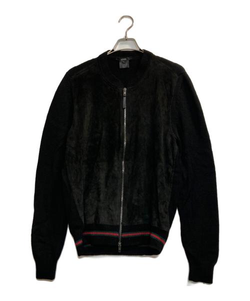 GUCCI（グッチ）GUCCI (グッチ) スエード切替ニットジャケット ブラック サイズ:Ｌの古着・服飾アイテム