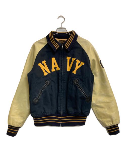 BUZZ RICKSON'S（バズリクソンズ）Buzz Rickson's (バズリクソンズ) 袖レザースタジャン ベージュ×ネイビー サイズ:Lの古着・服飾アイテム