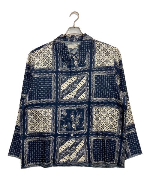 KITH（キス）KITH (キス) Silk Twill Boxy Collared Overshirt / シルクツイル ボクシーカラー オーバーシャツ ネイビー サイズ:ＸＬの古着・服飾アイテム