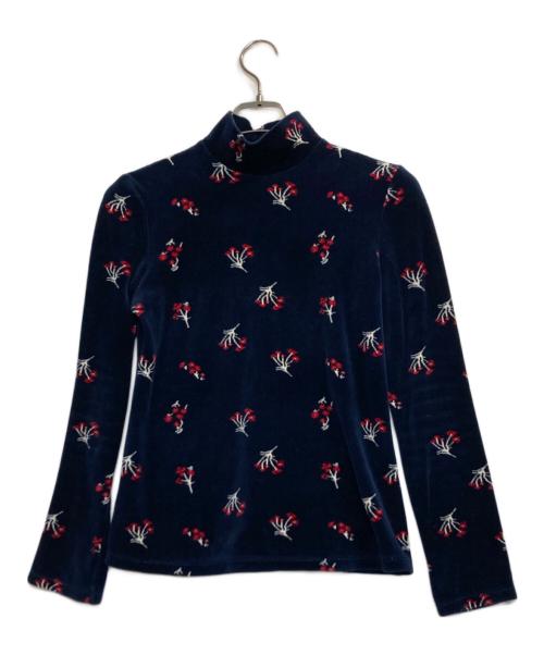 Mame Kurogouchi（マメクロゴウチ）Mame Kurogouchi (マメクロゴウチ) 小花柄ハイネックベロアカットソー ネイビー サイズ:2の古着・服飾アイテム