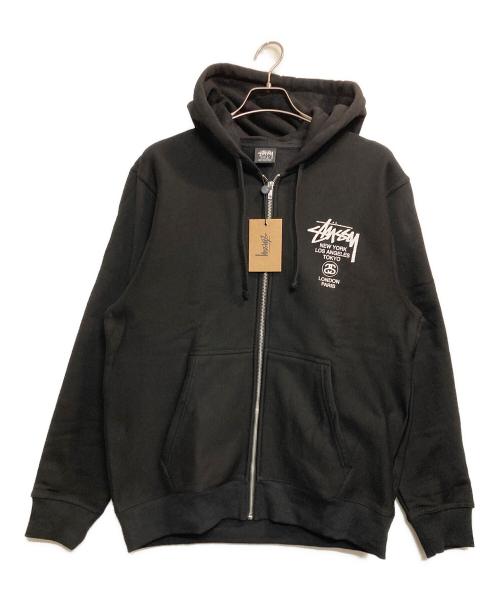 stussy（ステューシー）stussy (ステューシー) WORLD TOUR ZIP HOOD / ワールドツアー ジップパーカー ブラック サイズ:Lの古着・服飾アイテム