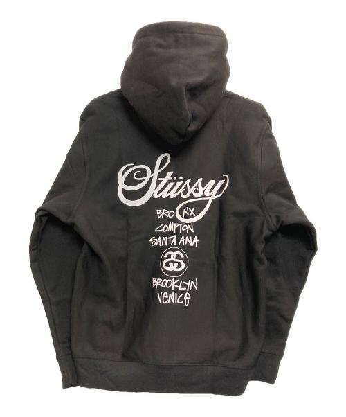 stussy（ステューシー）stussy (ステューシー) WORLD TOUR ZIP HOOD / ワールドツアー ジップパーカー ブラック サイズ:Lの古着・服飾アイテム