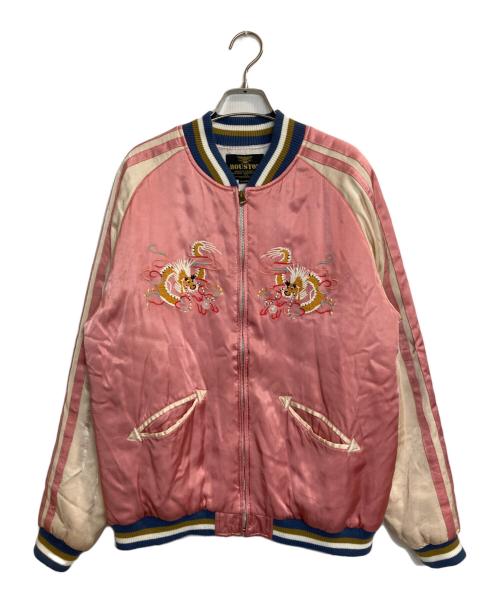HOUSTON（ヒューストン）HOUSTON (ヒューストン) Rayon Souvenir Jacket (Maiko) / 舞妓 龍 スーベニア スカジャン ベージュ×ピンク サイズ:XLの古着・服飾アイテム
